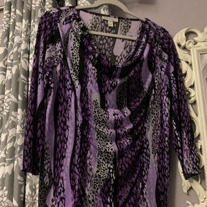 Dana Buchman M Purple Ruched Stretch Print Top NWOT